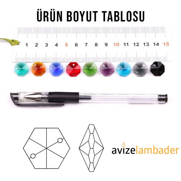 10 MM Seffaf Octagon Avize Taşı 40 Adet